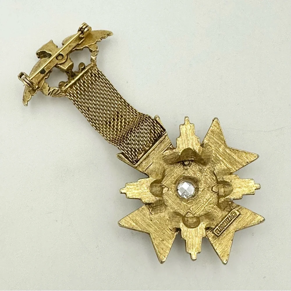 Vintage Florenza Military Style Maltese  Cross Gold Tone Brooch Pin